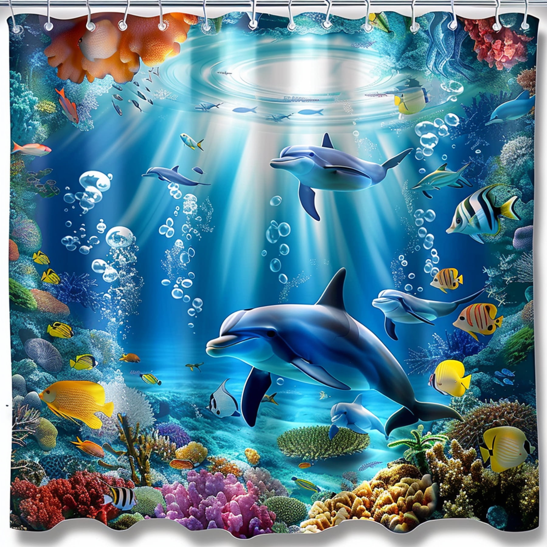 Enchanting Underwater Oasis Shower Curtain Dolphins Coral Reefs and ...