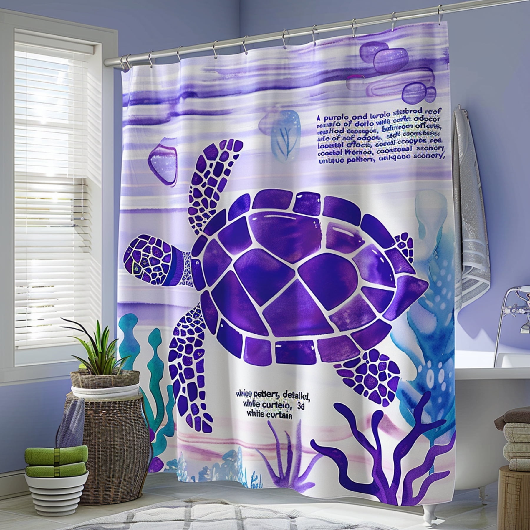 Enchanting Underwater Paradise Shower Curtain Purple & Blue Striped Sea 