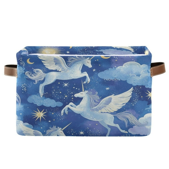 Enchanting Unicorn Pattern Foldable Storage Basket,Canvas Fabric Foldable Storage Bins with Handles Open Home Storage Bins Boxes for Toy Book Shelf Closet Baskets
