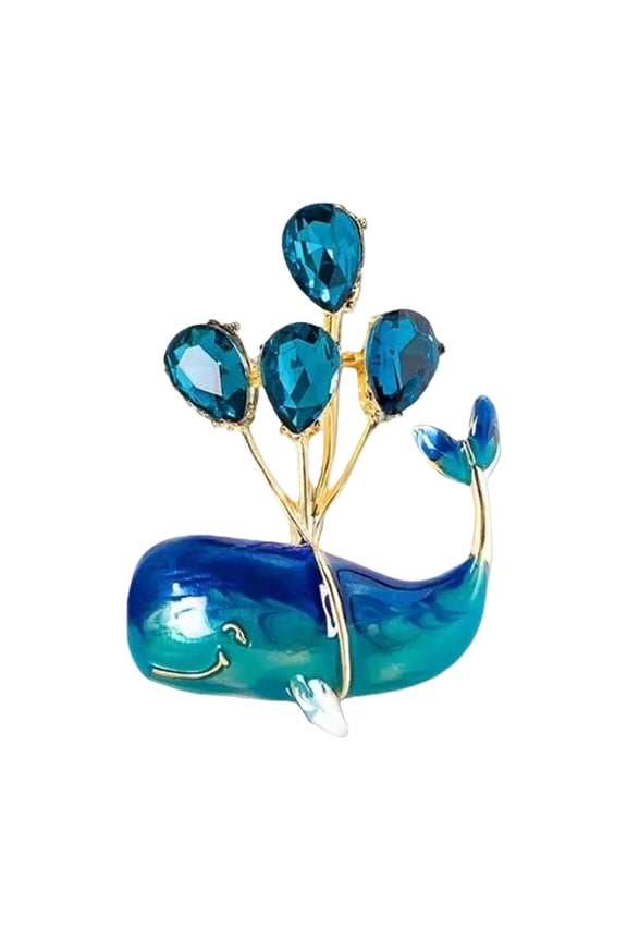 Enchanting Whale Shaped Brooch With Floating Balloon Detail Sparkling Rhinestones Accents Unisex Party Accessory