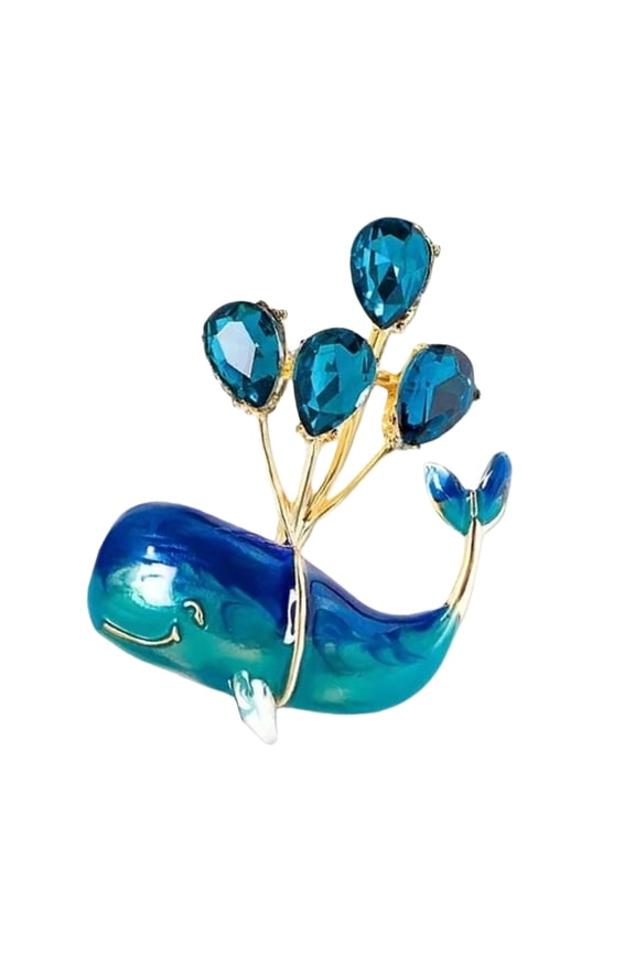 Enchanting Whale Shaped Brooch With Floating Balloon Detail Sparkling Rhinestones Accents Unisex Party Accessory