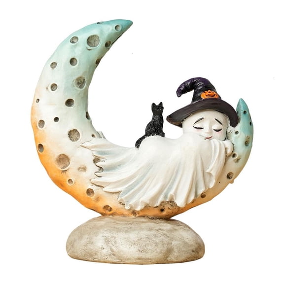 Enchanting Witch Ghostly Lying On Moon Resins Statue with Base Fantasy Home Office Decors Perfect for Tabletop BookcaseHa110weenGhostly Witch Lying On Moon Resins Figurine Home Decors Ornament Gift
