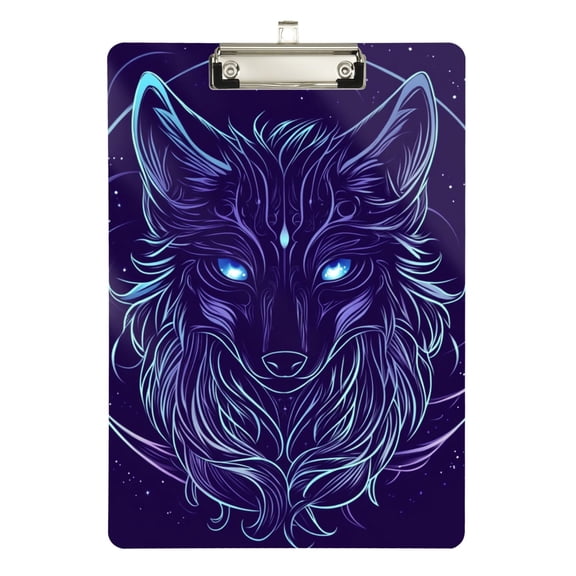 Enchanting Wolf Face Acrylic Clipboard Drawing Board with Hook Writing Pad File Storage A4 Size Silver 12.5" x 9"