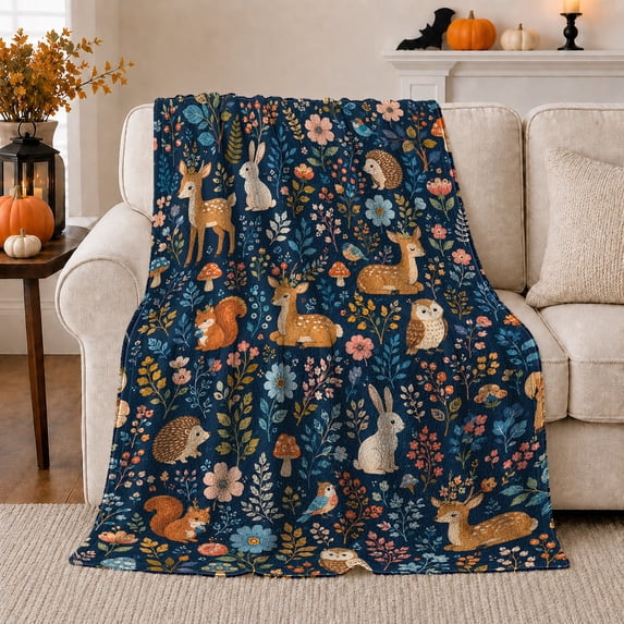 Enchanting Woodland Creatures Fern Scene Earthy Tones Storybook, Cozy Bird Art Scene, Warm Flannel Blanket for Living Room and Reading Nook, Bird Lovers Friendship Gift, Artistic Home Decor