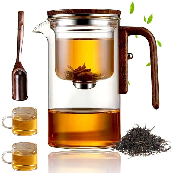 Enchantipot Magic Teapot, Enchanti Glass Tea Pot for Effortless Tea Brewing, 18.3/26oz Glass Teapot with Strainer, Push Control Magic teapot with Infuser and Handle, For Tea Lovers
