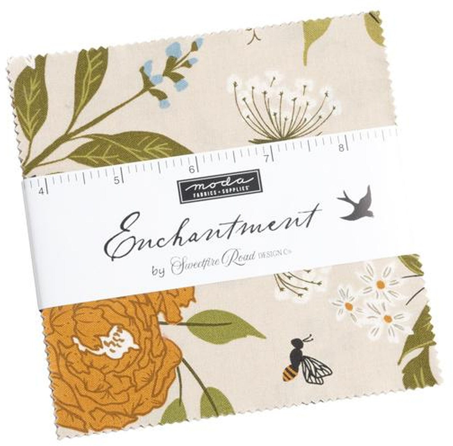 Enchantment 5" White and Green Cotton Fabric Charm Pack