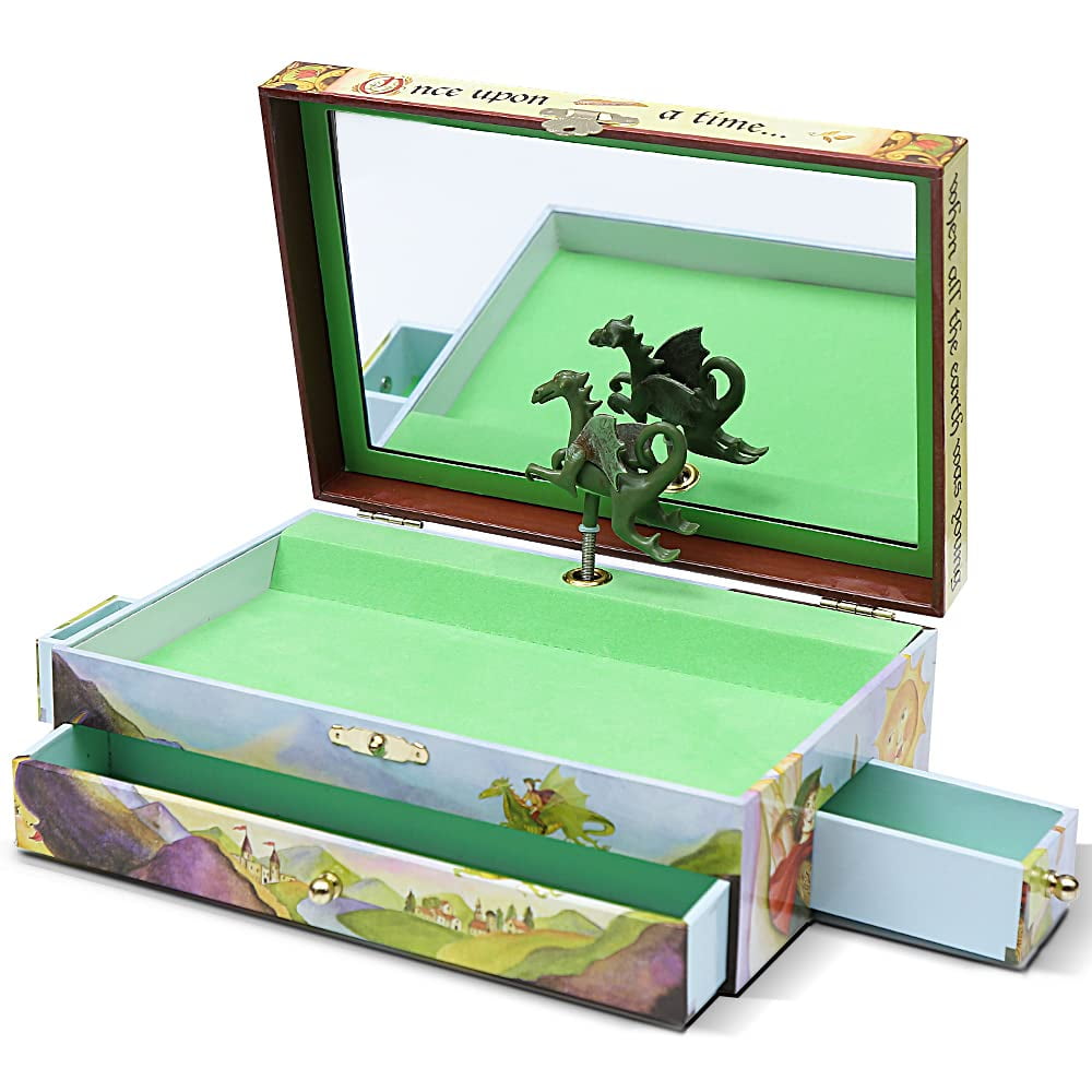 ENCHANTMINTS Dragon Boys Jewerly Box Spins to Music 3 Pullout Drawers Treasure Storage