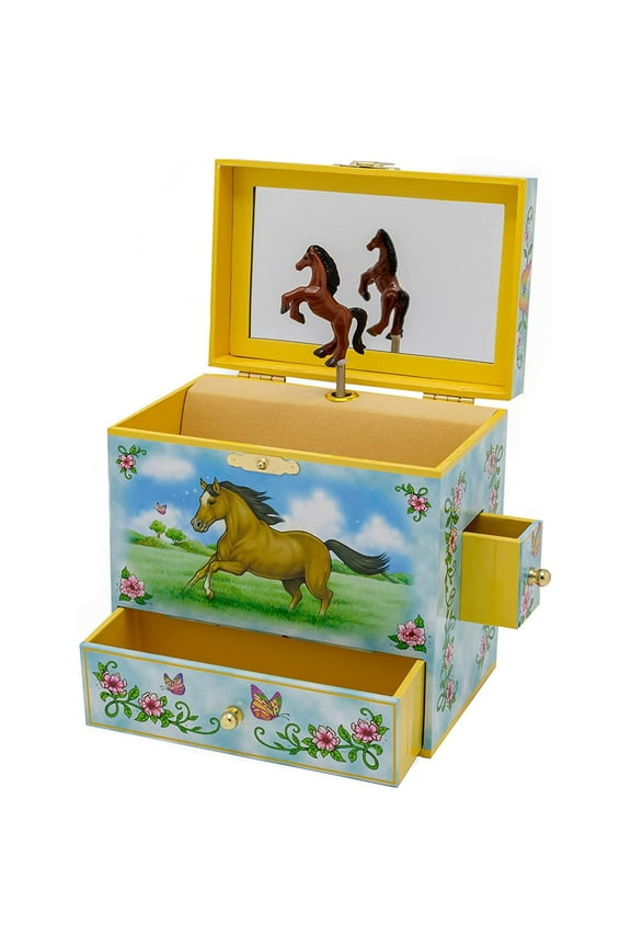 Musical Horse Jewelry Box Horse Spins to Music 4 Pullout Drawers