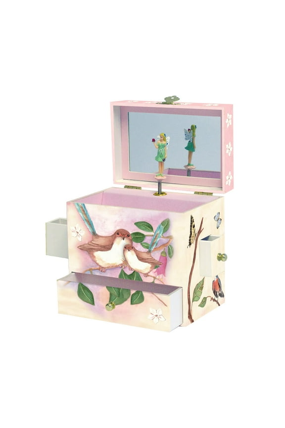Sweet Fairy Wren Jewelry Box for Girls Musical, Kids Treasure Chest with 4 Pullout Drawers & Spinning Figurine - Ideal for Birthdays Valentine's Gifts