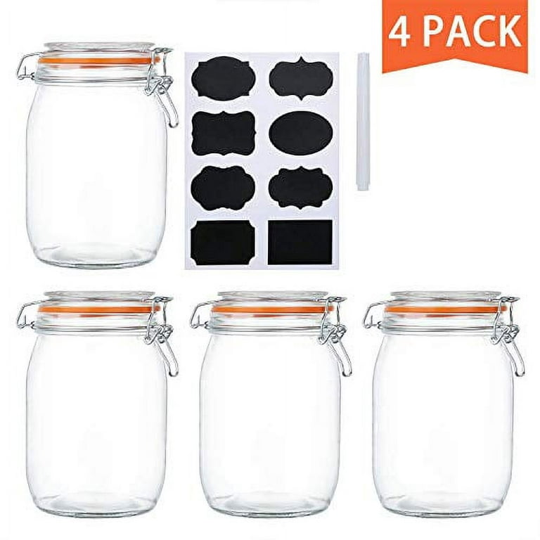 32 oz Glass Jars With Airtight Lids And Leak Proof Rubber Gasket,Wide Mouth Mason  Jars With Hinged Lids For Kitchen Canisters 1000ml, Glass Storage Containers  4 Pack