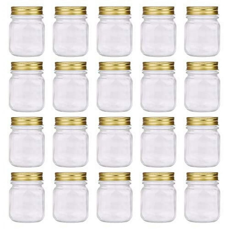 Encheng 4 oz Wide Mouth Mason Jars,Clear Glass Jars with Lids(Golden),Small Spice  Jars