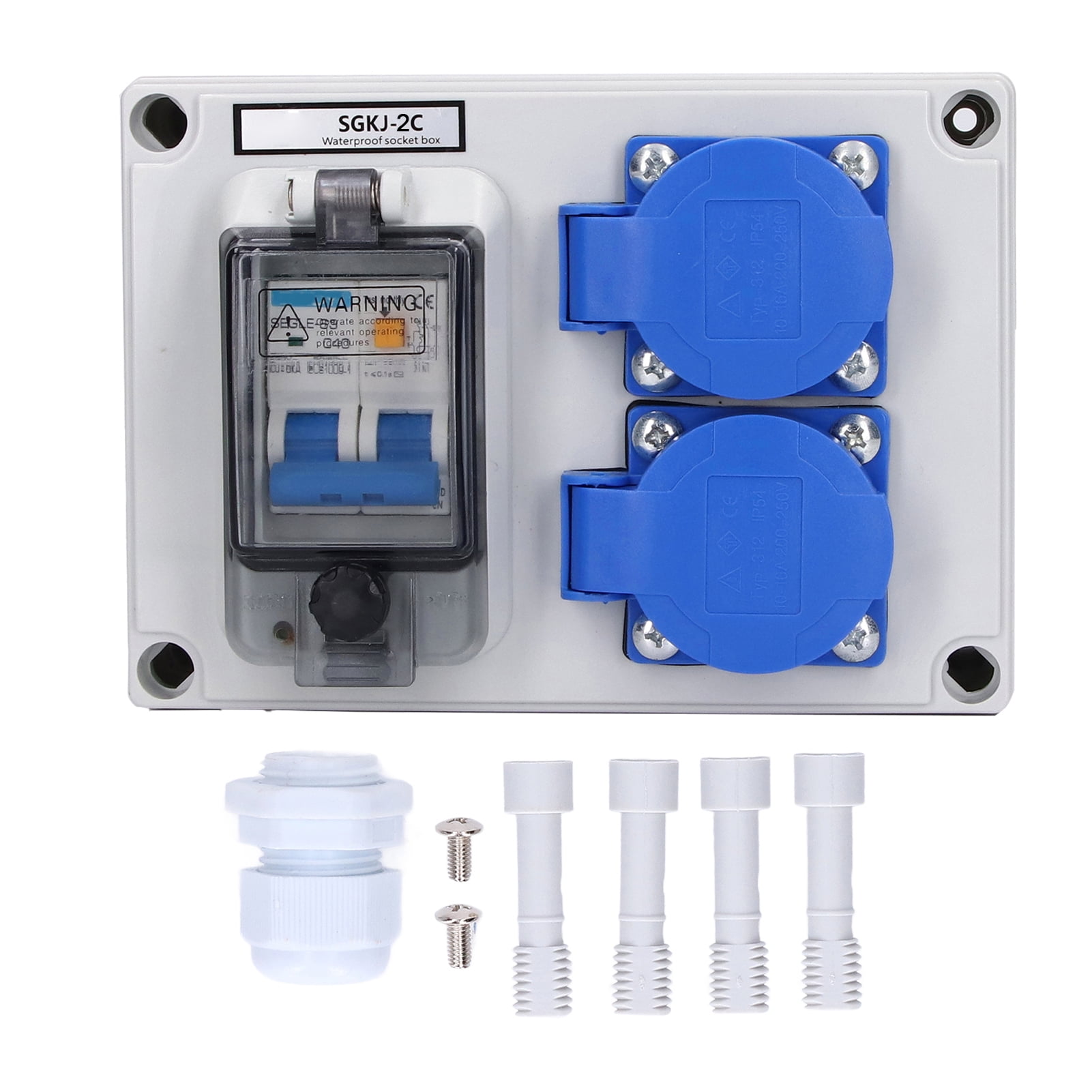 Enchufe de pared alemn de dos conectores, caja de toma de corriente Receptculo exterior impermeable 200?250V con 230V 40A 1P+N RCD
