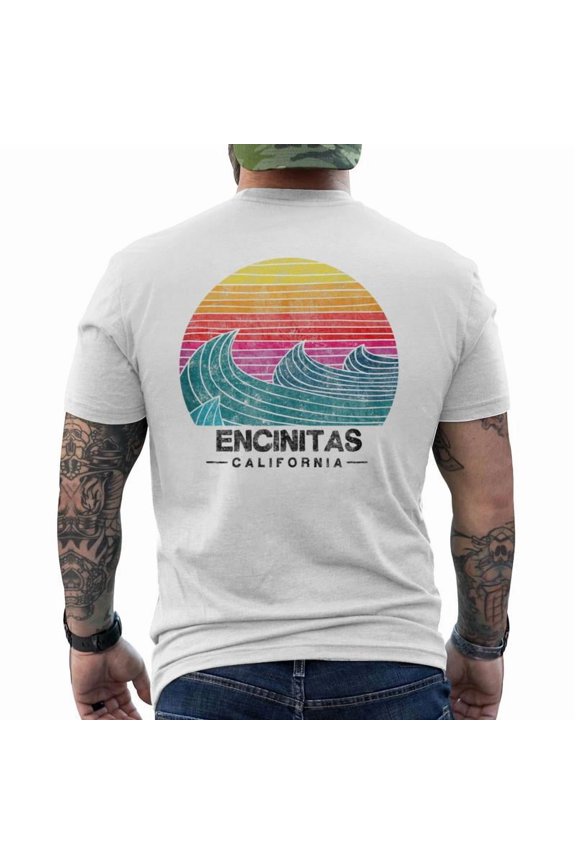 Encinitas Surfing Waves Beach Retro California Sunset Surf Back T-Shirt