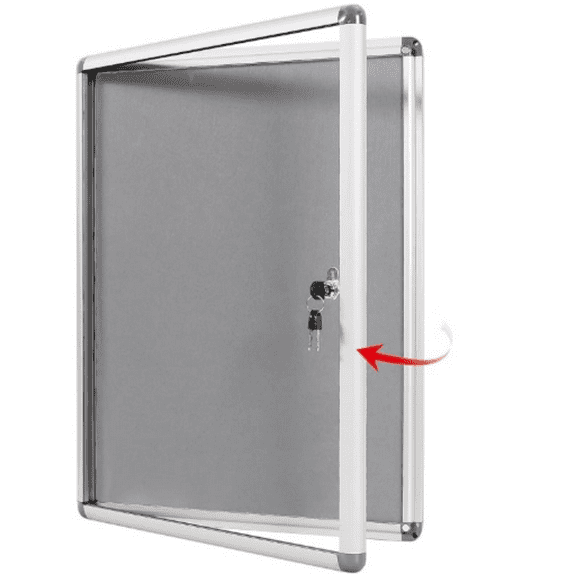 Enclosed Bulletin Board Lockable Noticeboard Case with Aluminium Frame,Grey Felt, 20x14inch (2xA4)