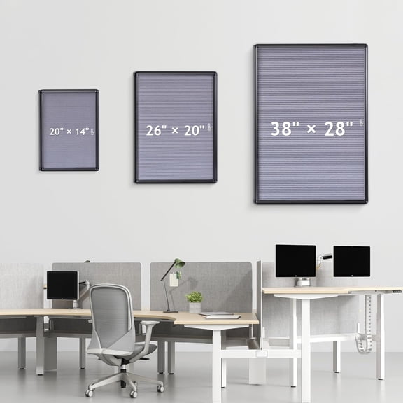 Enclosed Bulletin Board with Locking Door 26x20 in, Lockable Felt Letter Board Sign Tamperproof Message Board for Office School Home, Black Aluminum Frame, Grey