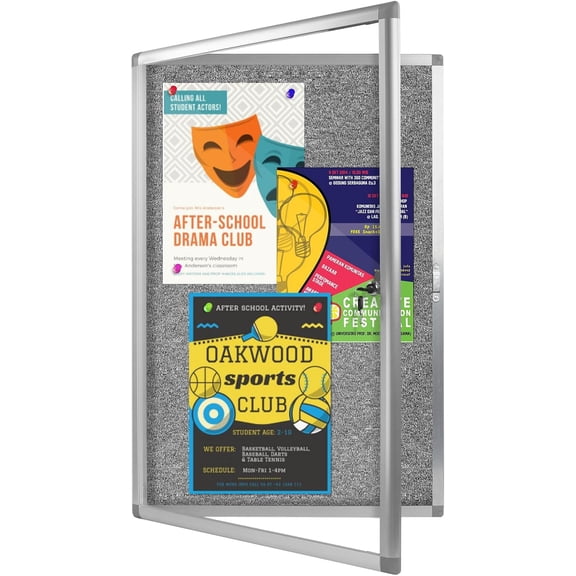 Enclosed Bulletin Board,Outdoor Weatherproof, Display Case Message Board with Acrylic Locking Door, Felt Grey,Aluminum Frame,36x24 Inch (5xA4)