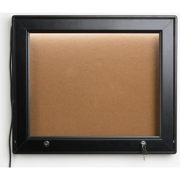 Enclosed Bulletin Board for Outdoor Use, with 20x16 Window, Locking Swing-Open Door, Rubber Gasket, LED Illumination, Aluminum (Black) (ODMBIL2016)