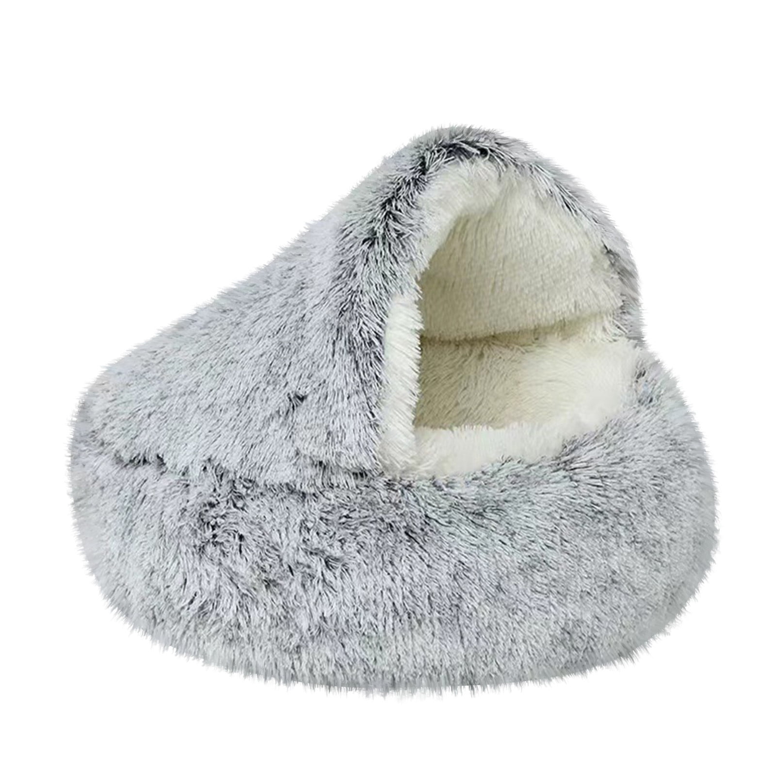 Enclosed Cat Cave Bed, 16 In Diameter, Plush Fleece Lining, Light Gray ...