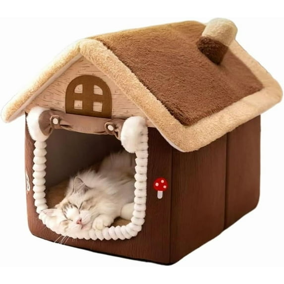 Enclosed Cat House, Warm Winter Pet Tent with Door Curtain, Removable Washable Cat Bed Shelter for Indoor Cats and Small Dogs(Large)