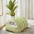 thumbnail image 1 of Enclosed Cat House Winter Warm with Removable Cushion, 2-in-1 Reversible Pet Bed Converts to Cozy Dog Bed Mat, Plush Fleece Lining(Green), 1 of 1