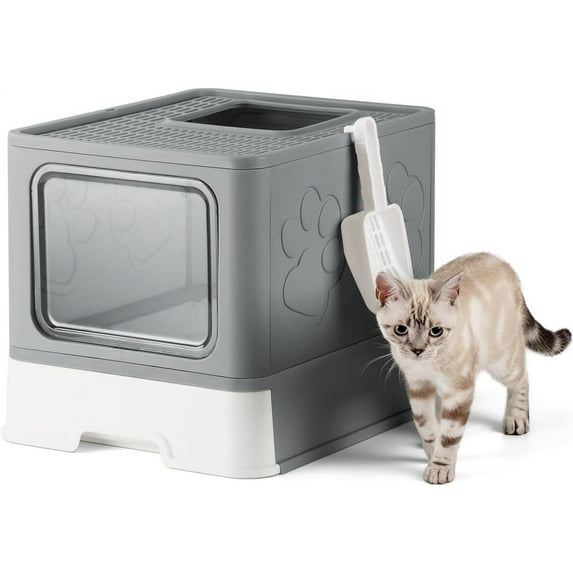 Enclosed Cat Litter Box, Large Litter Box for Big Cats, Covered Kitty Litter Boxes with Lid, Top Entry Cat Box Enclosure with Scoop, Odor Control, Easy to Clean