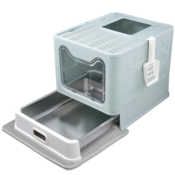 Enclosed Cat Litter Box with Lid Top Exit Covered Metal Stainless Steel Litter Box Leak Proof & Odorless Easy to Clean Including Cat Litter Scoop and Litter Mat