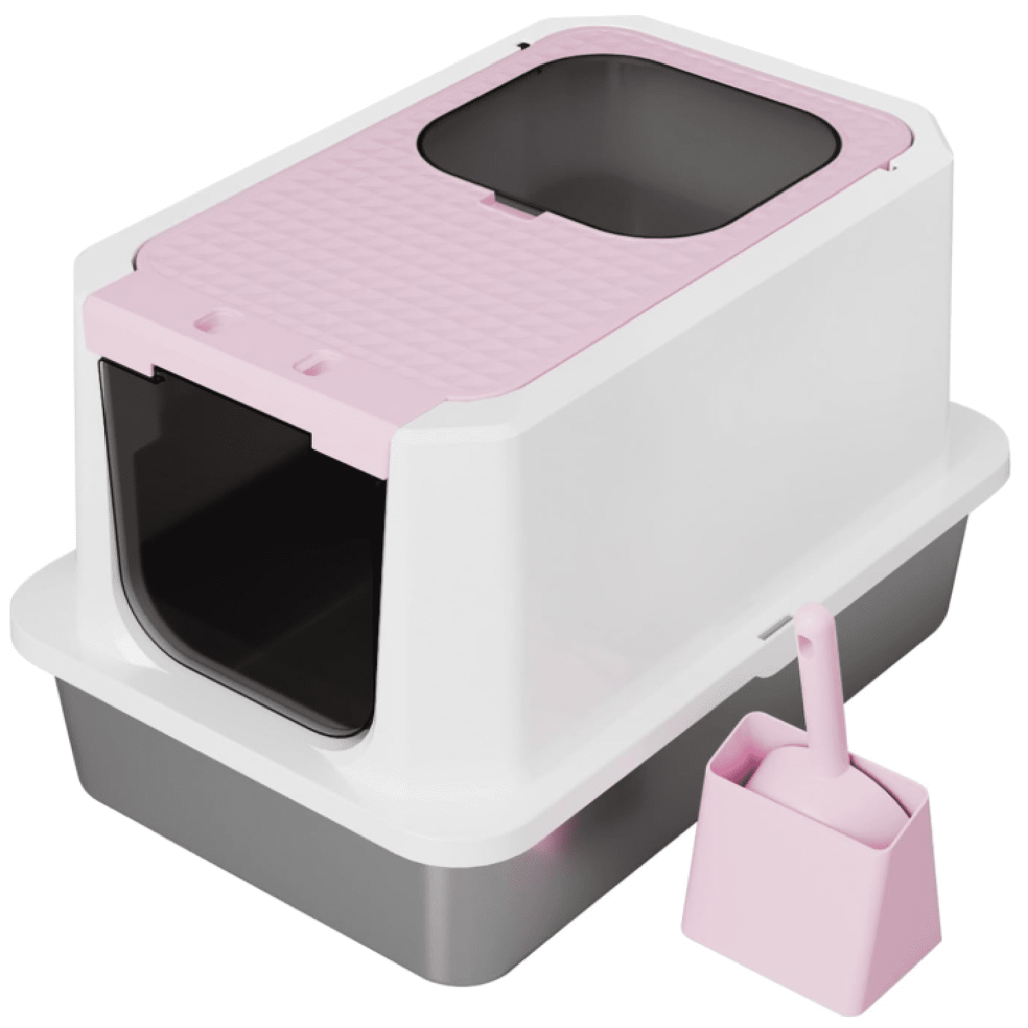 Enclosed Cat Litter Box: Pink Stainless Steel Odorless Litter Box with Top Holes - Anti Leakage - Large Litter Pan for Small to Large Sized Cats in Living Room Garage