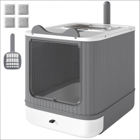 Enclosed Cat Litter Box Slide Out Tray Adjustable Door for Small Medium Cats