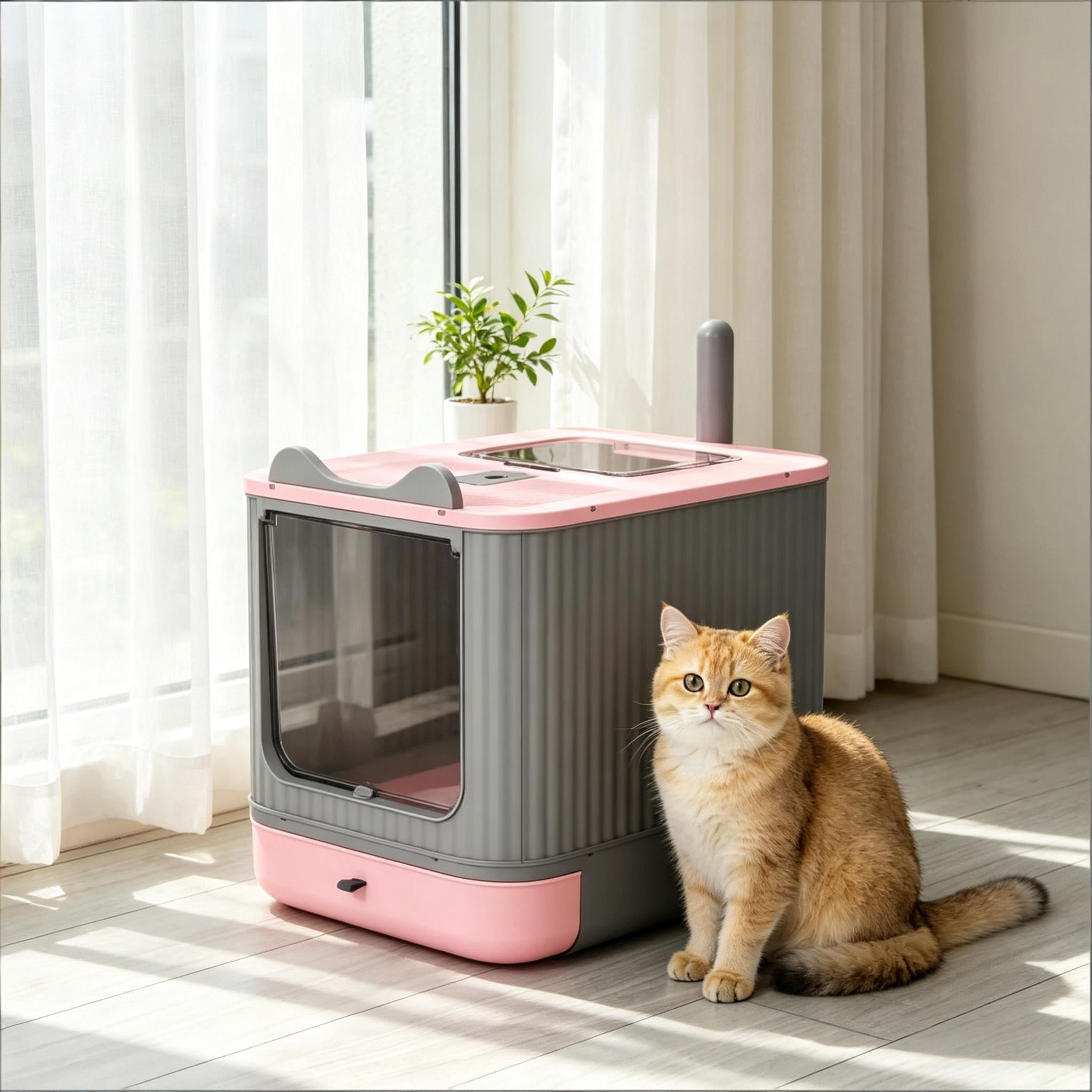 Enclosed Cat Litter Box with Slide-Out Tray, Front-In Top-Exit Design, Odor Control with Charcoal Packs, Portable Litter Box for Small Medium Cats Under 9 lbs