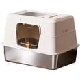 thumbnail image 1 of Enclosed Cat Litter Box, Stainless Steel Base Anti-Urine Leakage Non-Sticky Dual Entry Top and Front Door for Pets (White), 1 of 2