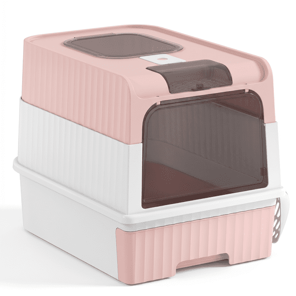 Enclosed Cat Litter Box Top-Exit No-Track Design Odor Control Slide-Out Drawer for Small Cats 18.9"