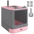 thumbnail image 1 of Enclosed Cat Litter Box with Drawer and Scoop, Covered Cat Litter Pan for Small Medium Large Cats, Odor Control Kitty Toilet, Pink and Grey, 1 of 7