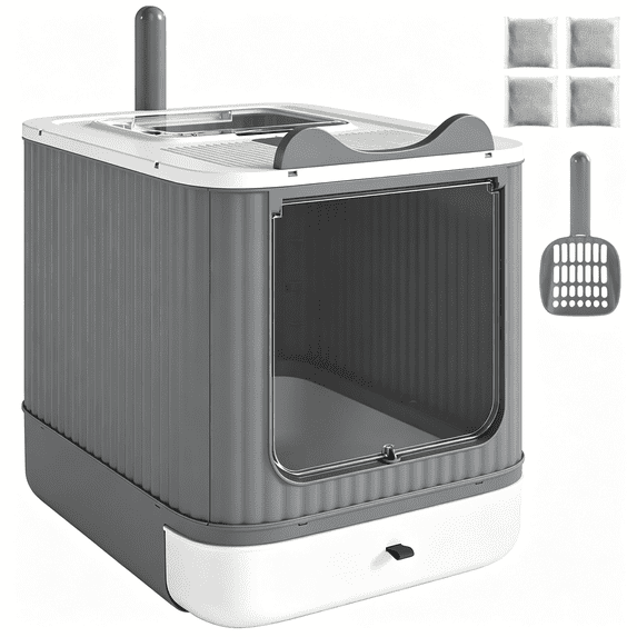 Enclosed Cat Litter Box with Drawer and Scoop, Extra Large Covered Cat Litter Pan for Small Medium Large Cats, Odor Control Kitty Toilet