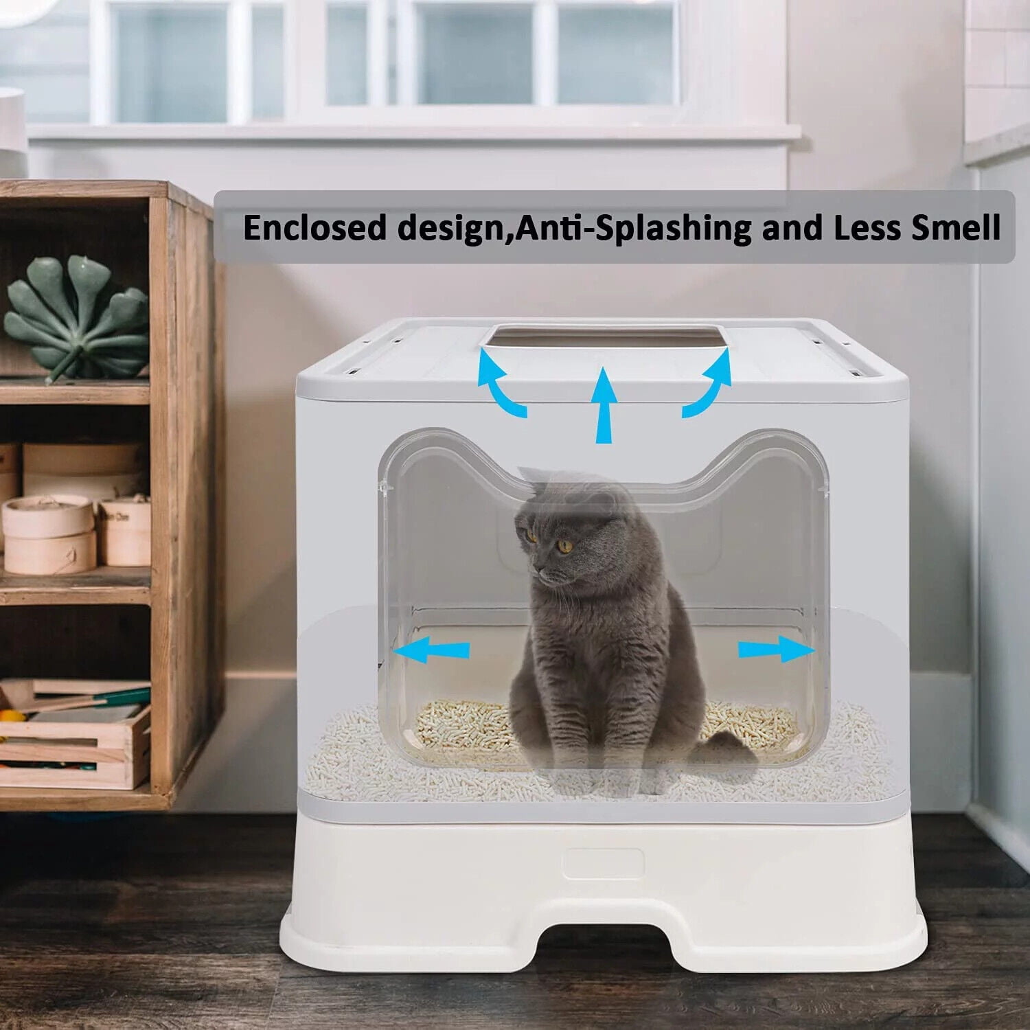 Enclosed Cat Litter Box with Lid Cover Cat Odorless Cat Toilet Litter Scoop
