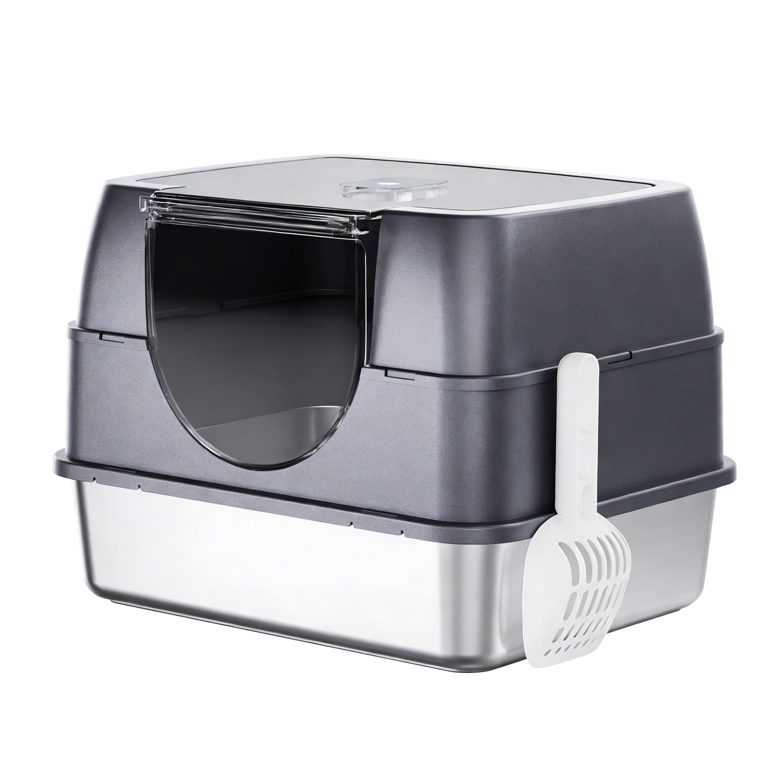 Enclosed Cat Litter Box with Scoop, Side Entry Cat Litterbox for Kitty & Multi-Cat, Anti-Leakage, Non-Sticky (Gray)