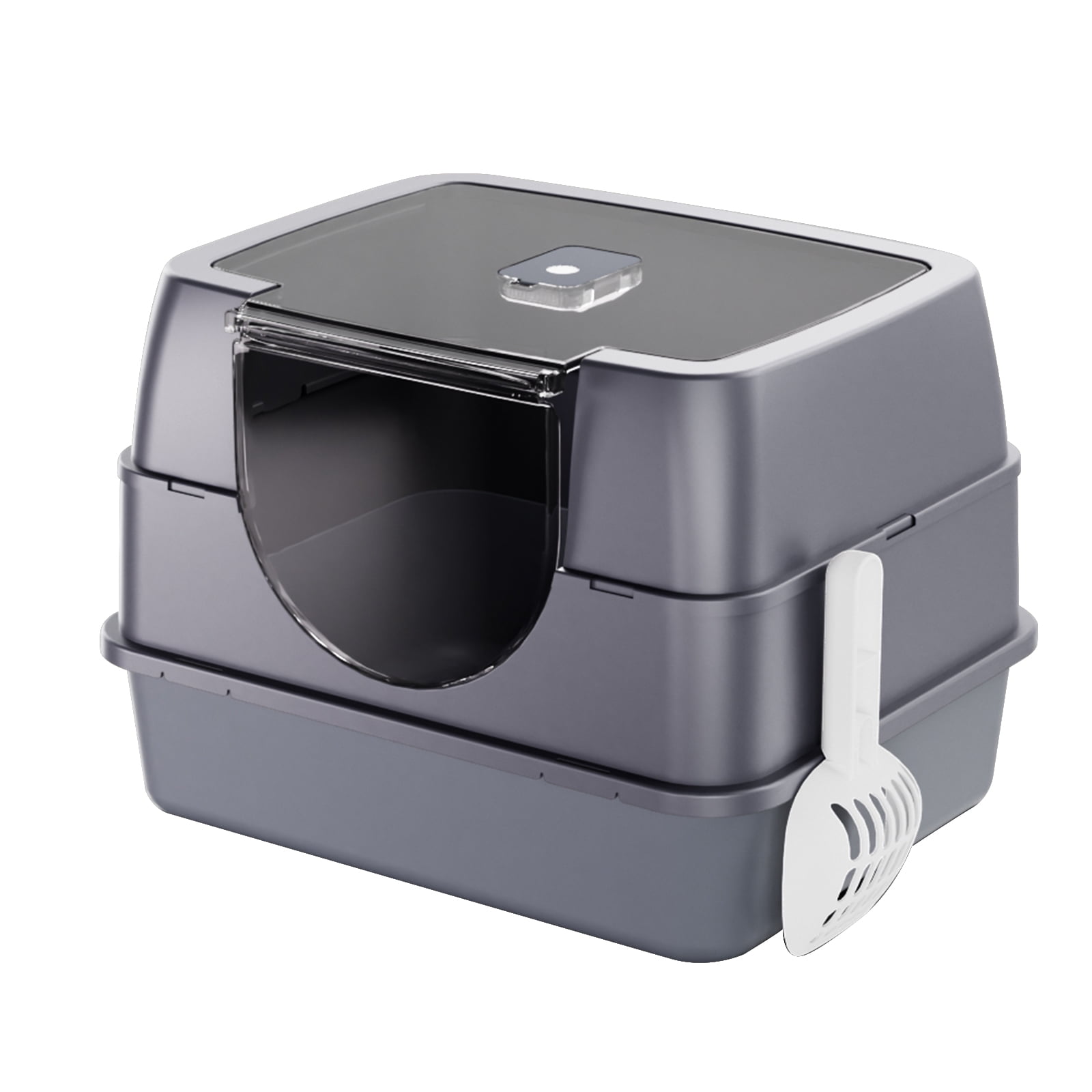 Enclosed Cat Litter Box with Scoop, Side Entry Cat Litterbox for Kitty & Multi-Cat, Anti-Leakage, Non-Sticky (Gray)