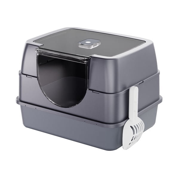 Enclosed Cat Litter Box with Scoop, Side Entry Cat Litterbox for Kitty & Multi-Cat, Anti-Leakage, Non-Sticky (Gray)