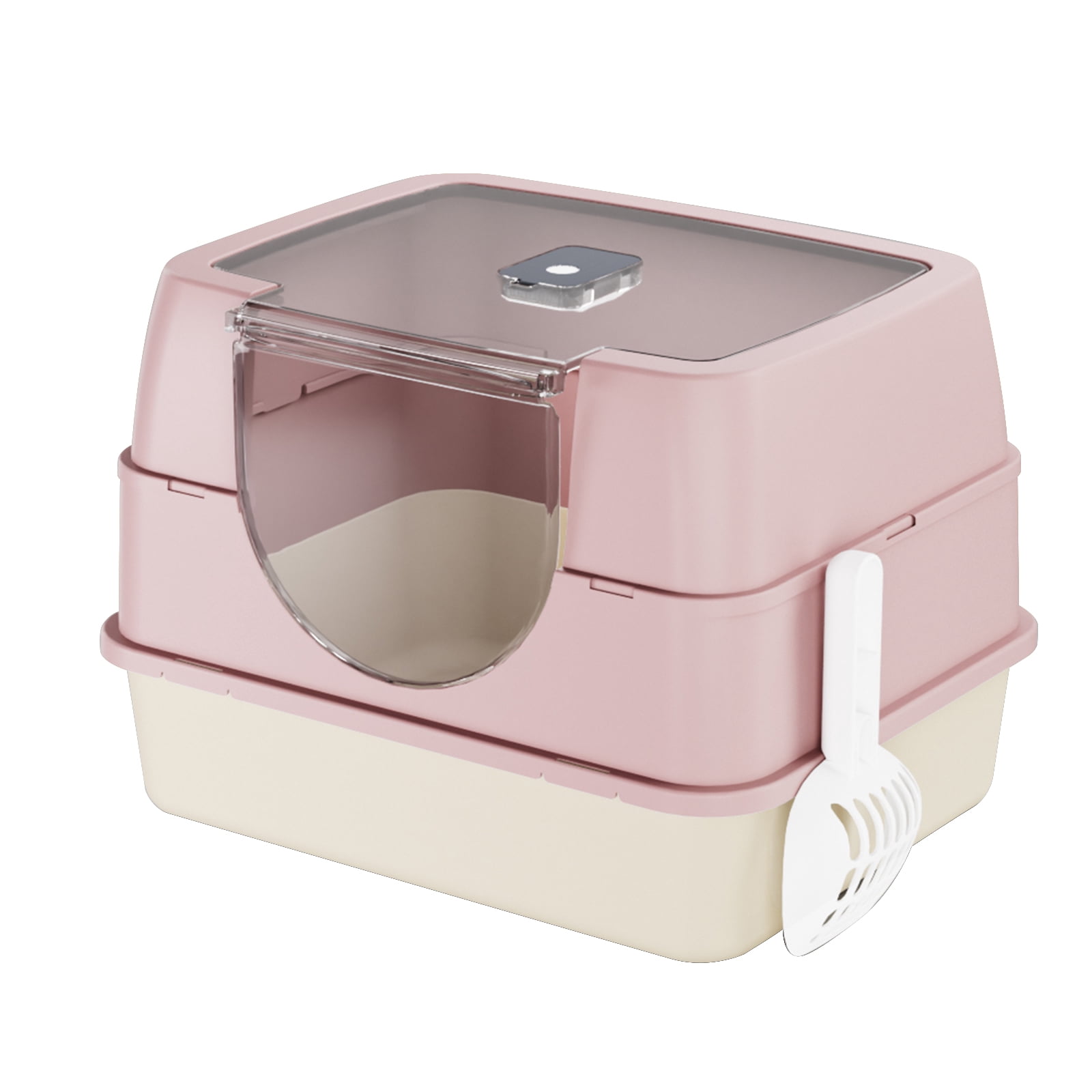 Enclosed Cat Litter Box with Scoop, Side Entry Cat Litterbox for Kitty & Multi-Cat, Anti-Leakage, Non-Sticky (Pink)
