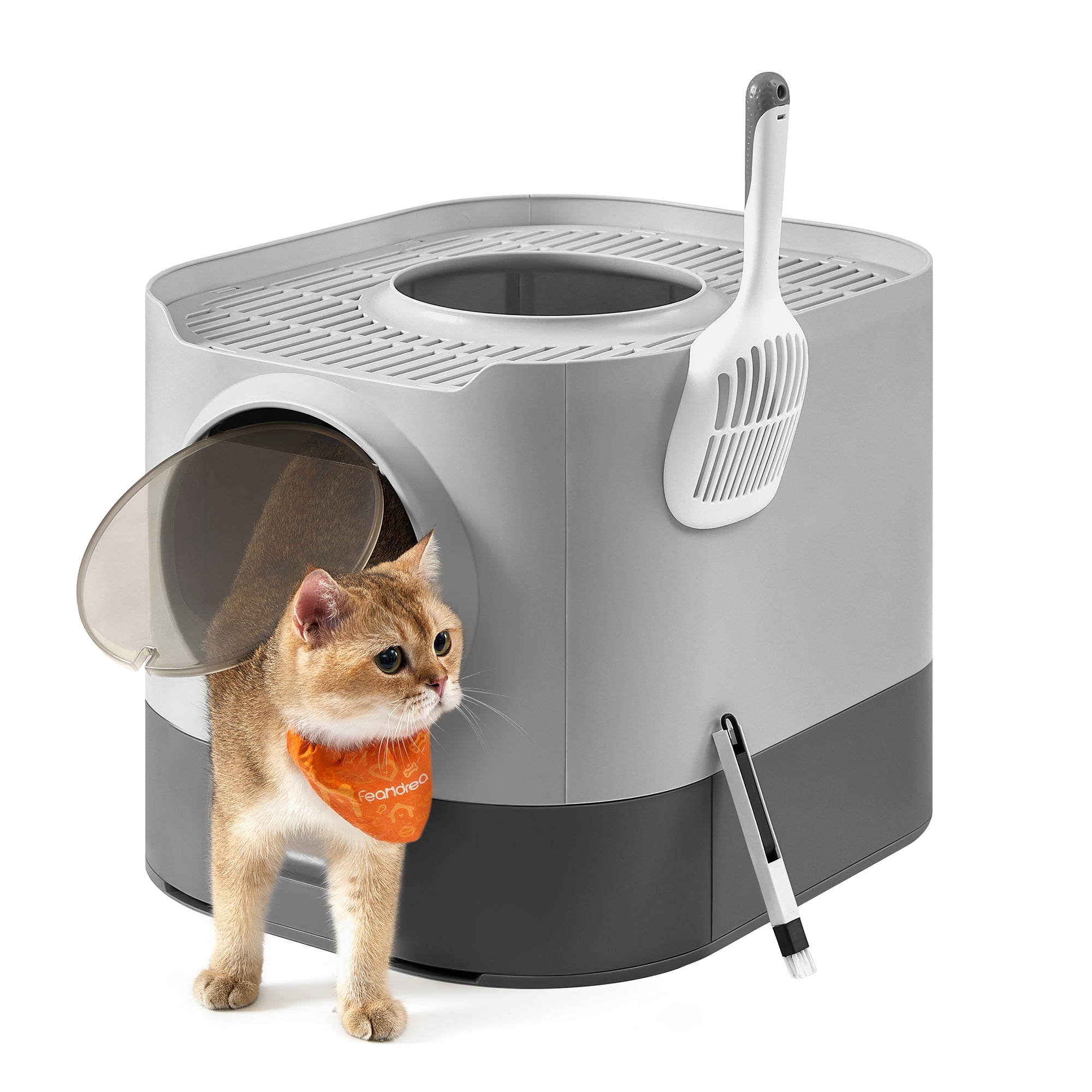Enclosed Cat Litter Box with Slide-Out Tray - Anti-Tracking Design, Includes Scoop & Brush, Dove Gray and Slat Gray