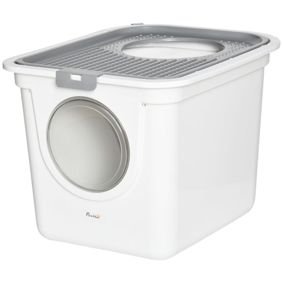Enclosed Cat Litter Box with Top Entry&Front Door, Includes Scoop for Easy Cleaning, Odor-Free, White Design
