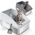thumbnail image 1 of Siooko Extra Large Stainless Steel Cat Litter Box, XL Litter Boxes for Big Cats & Multiple Cats, Metal Litter Box with High Sides with Scoop, Easy to Clean, Dark Gray and Silver Gary, 1 of 8