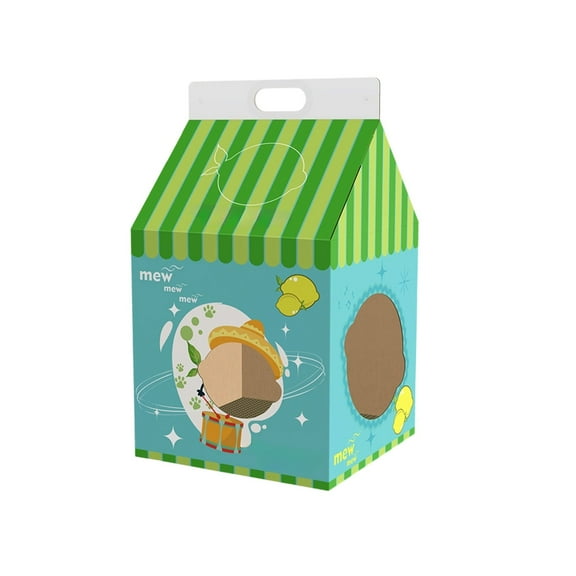 Enclosed Cat Scratcher House with Interactive Window, Multi-Functional Cardboard Pet Bed for Indoor Cats, Scratch Pad Playroom