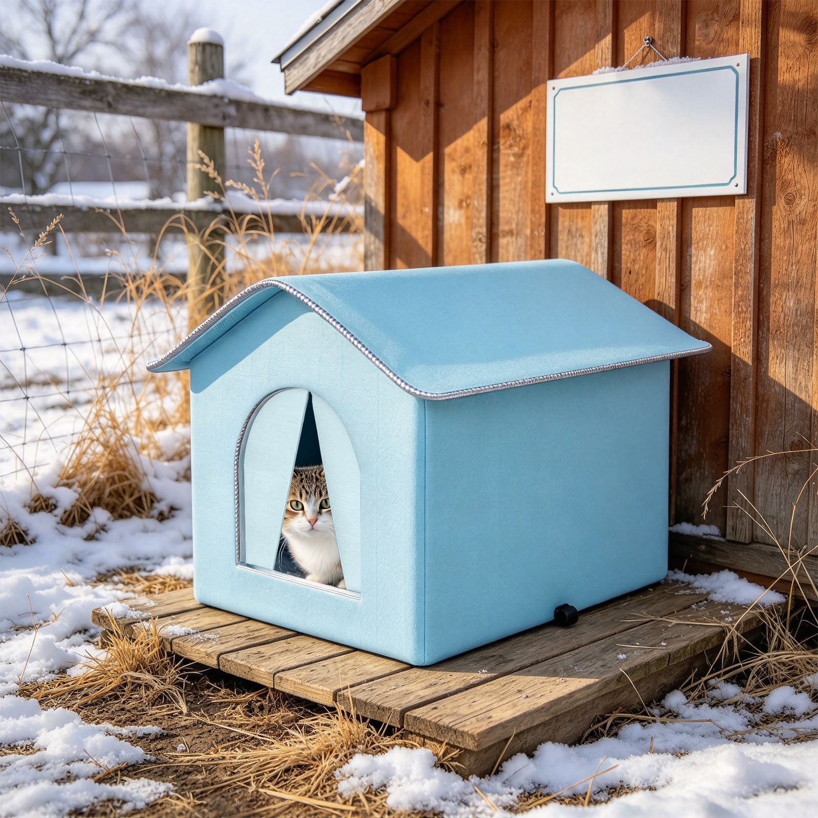 Enclosed Cat Shelter, 33x33x33cm, Size S, Style S, Blue, Outdoor Pet ...