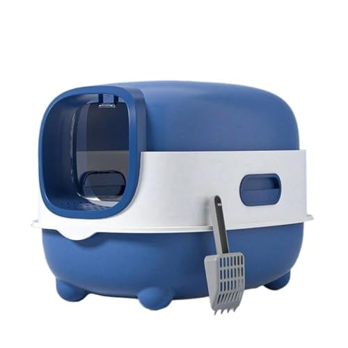 Enclosed Cats Litter Box with Lid and Scoop, Front Entry and Exit Large Size Anti-Splashing, Blue