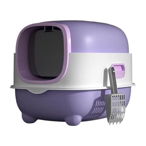 Enclosed Cats Litter Box with Lid and Scoop, Front Entry and Exit Large Size Anti-Splashing, Purple