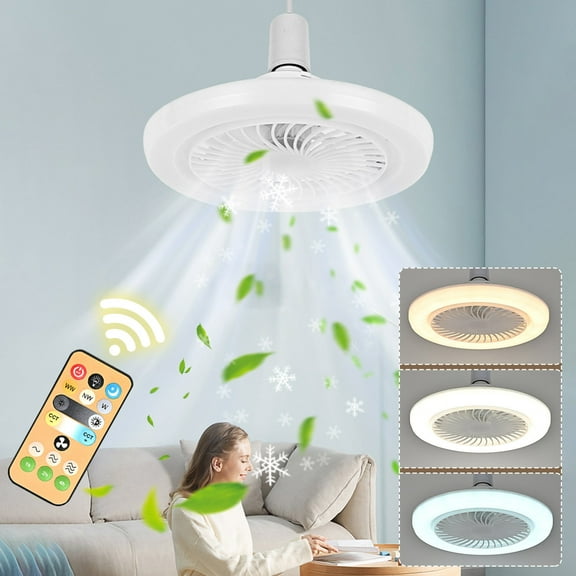 Enclosed Ceiling Fan with LED Light, Remote Control, Dimmable, E26 Screw Bulb Base, 10" Light/ 5" Fan, AC 120V 30W, Small Socket Fan Light for Pantry/Closet/Kitchen/Bathroom/Laundry Room,