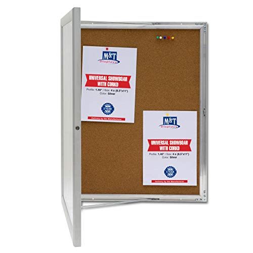 Enclosed Cork Bulletin Board 22x28 Inches Silver 1.06" Aluminum