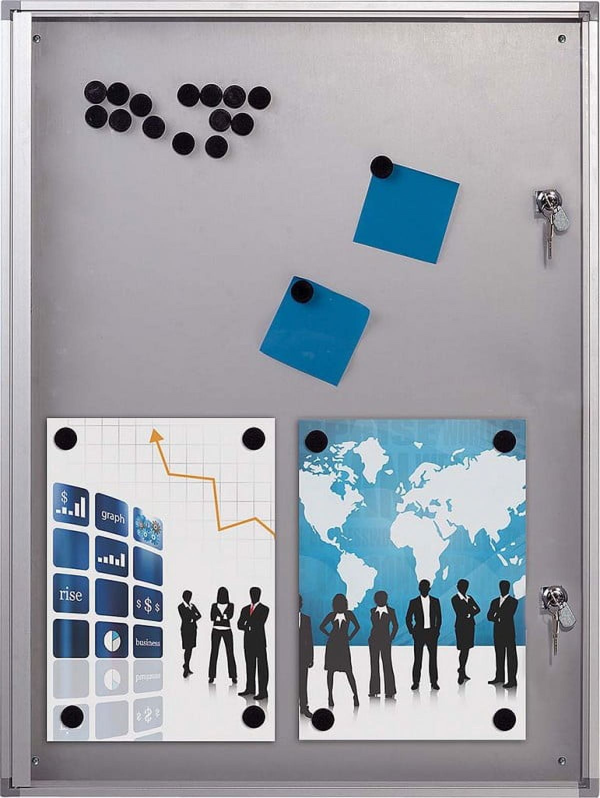 Enclosed Cork Bulletin Board for Outdoor Use, 9x(8.5x11) Inch Paper Size, Lockable Silver Profile, Shatter Resistant Cover, Includes Keys Pins and Mounting Hardware