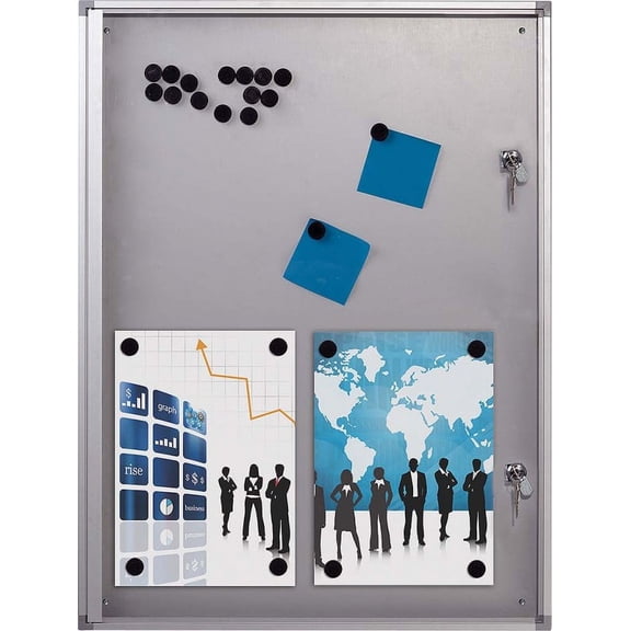 Enclosed Cork Bulletin Board for Outdoor Use, 9x(8.5x11) Inch Paper Size, Lockable Silver Profile, Shatter Resistant Cover, Includes Keys Pins and Mounting Hardware