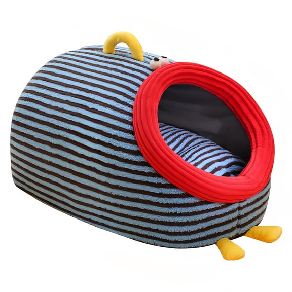 Enclosed Dog Cave Bed for Small Dogs, Cozy Pet Sleeping Hut with Removable Washable Cushion, Stripe Pattern Winter Warm Bed, Non Slip BottomAs Show